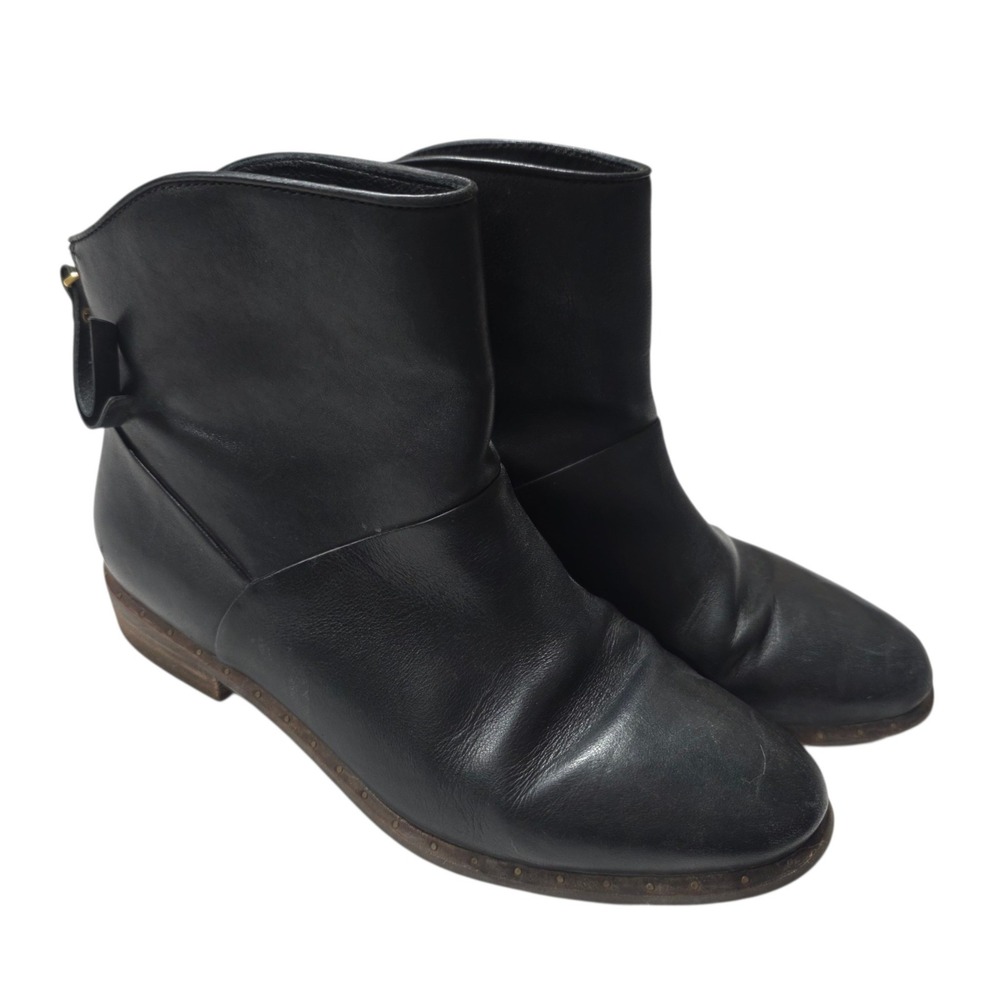 UGG Analise Ankle Boots Women 8 Black Leather‎ Back Zip Block Heel 1018942